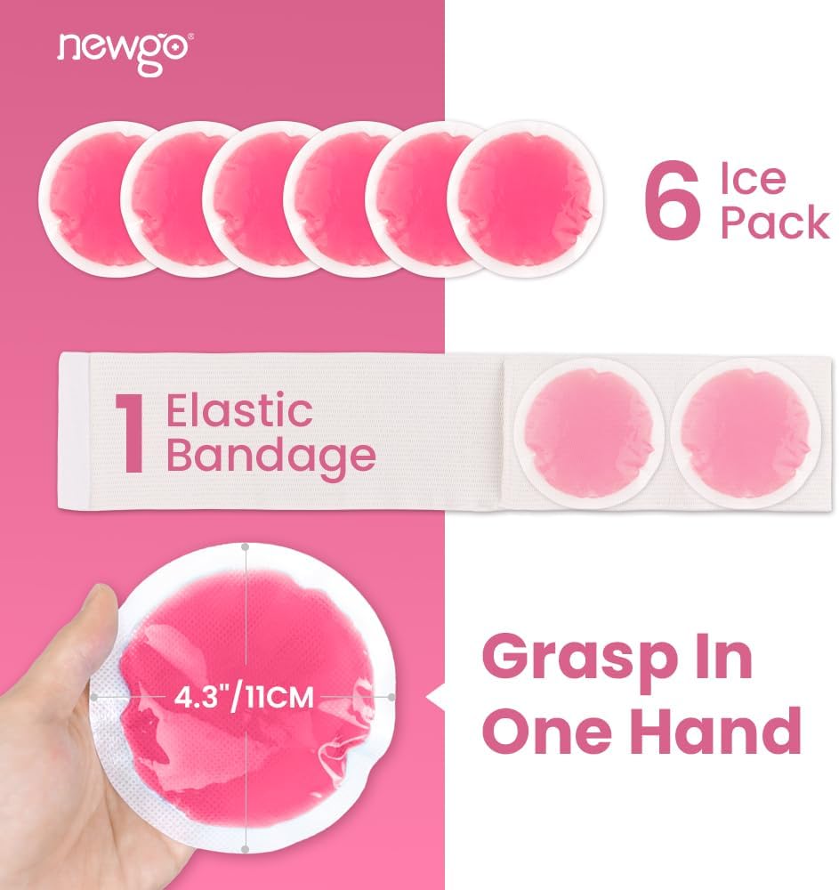 NEWGO Small Ice Packs for Injuries, 6 Pack Round Ice Packs for Face, Hot and Cold Gel Ice Pack Circular Cold Compress with Cloth Backing & Sleeve for Pain Relief, Toothaches - Red