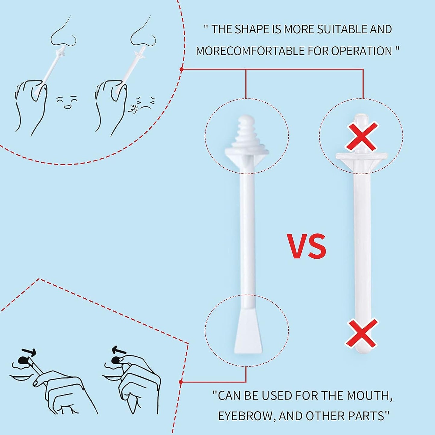 Nose Wax Sticks - 60Pcs Plastic Nasal Cleaning Applicators for Painless Nostril and Eyebrow Hair Removal for Men and Women