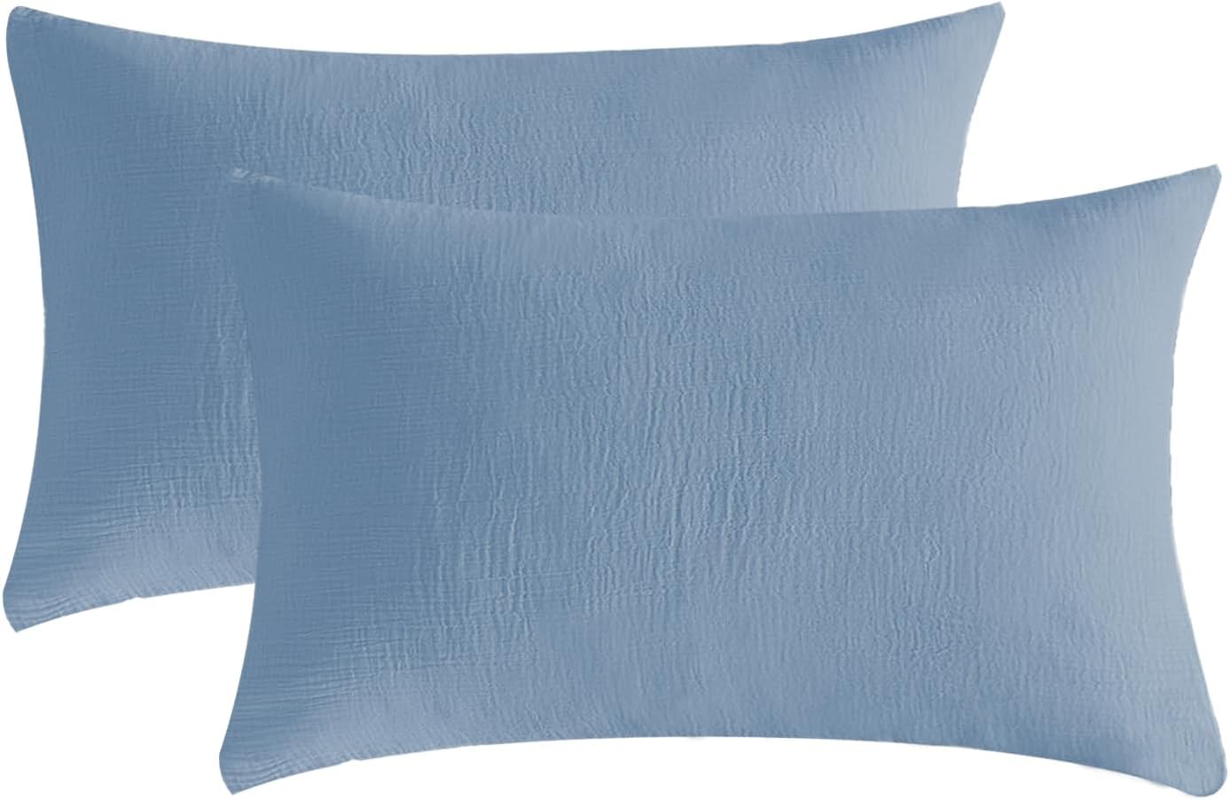 SE SOFTEXLY Muslin Pillowcases Standard Size 100% Cotton, 2 Pack Linen Like Pillow Shams with Envelope Closure, Ultral Soft and Breathable Pillow Case Covers, Blue, 20" X 26", No Filling