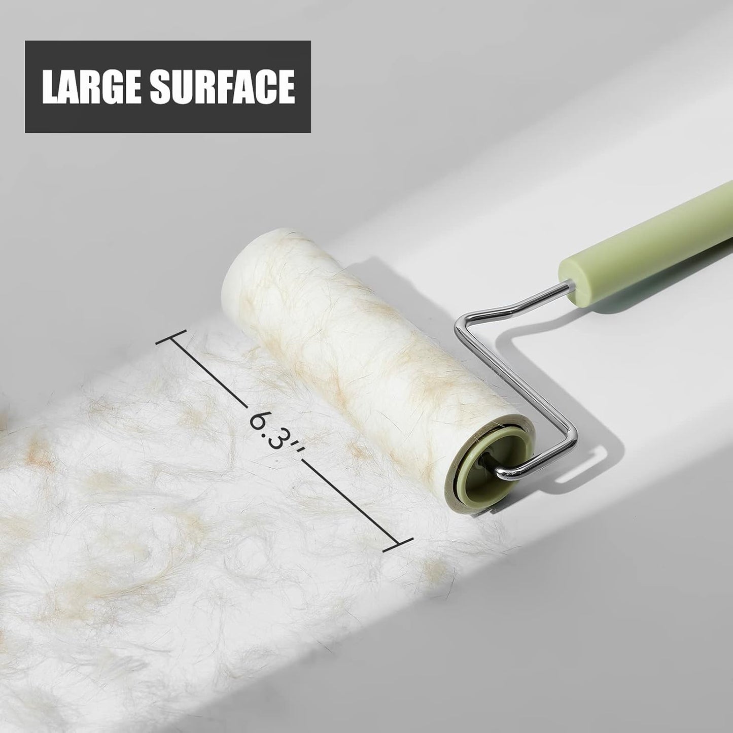 Extra Sticky Large Surface Lint Roller, 6.3'' Giant Lint Roller for Pet Hair, 360 Sheets/ 4 Refills, Long Handle Lint Remover for Clothes, Furniture (1 Roller + 360 Sheets)