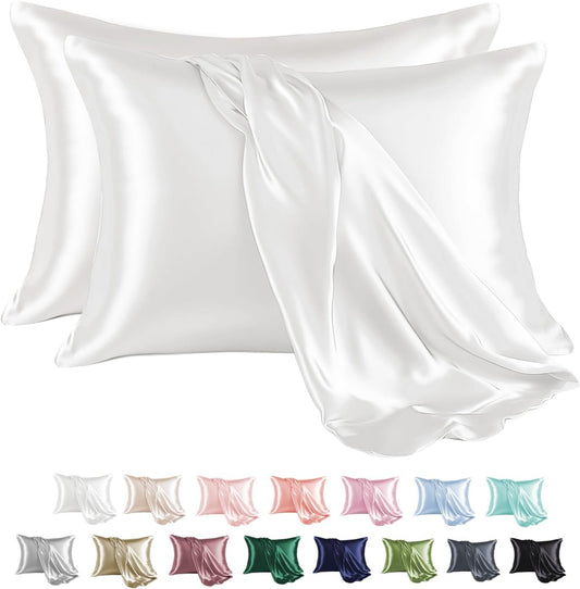 MR&HM Satin Pillowcase for Hair and Skin, Silk Satin Pillowcase 2 Pack, King Size Pillow Cases Set of 2, Silky Pillow Cover with Envelope Closure (20x40, Ivory)