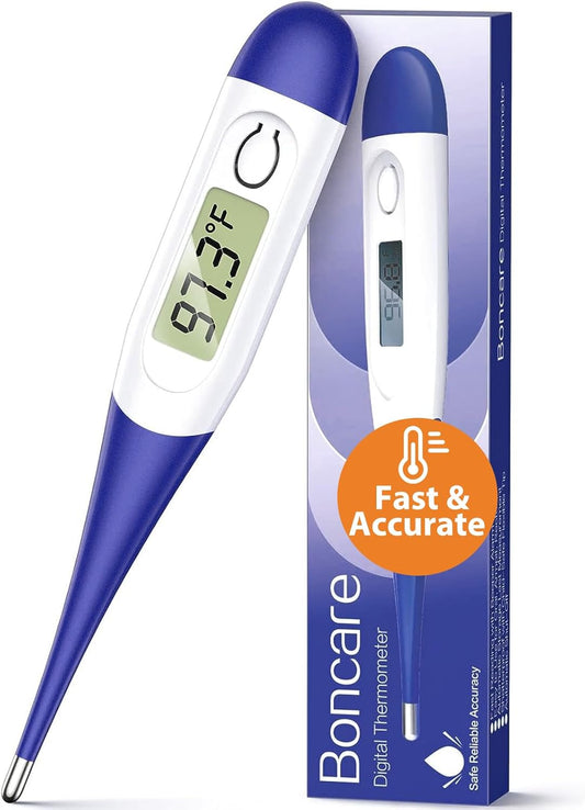 Boncare 10 Seconds Digital Thermometer for Adults and Kids - Accurate & Safe Rectal Thermometer for Baby with Fever Alarm, Oral Thermometer FSA HSA Eligible (Dark Blue)