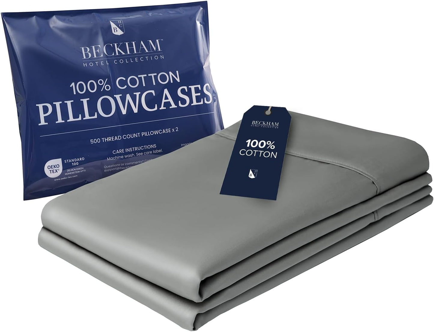 Beckham Hotel Collection Bed Pillowcases King Size Set of 2, 500TC 100% Cotton, Luxury Sateen Bedding, Open End, Breathable, Moisture-Wicking, Dark Gray