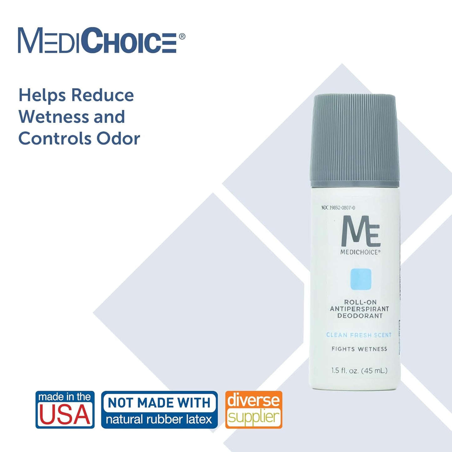 MediChoice Roll On Deodorant Antiperspirant Lightly Scented Unisex Neutralizes Odor Sensitive Skin Travel Size Alcohol Free Bulk 1.5 Oz PC5015 (96 Pack)