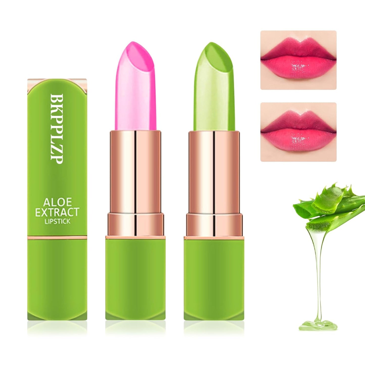2 Pieces Aloe Vera Lipstick,Long Lasting Moisturizing Lip Balm,Nourishing Lip stick,Lipstick,Lip Balm,Magic Temp Color Change,Waterproof Lip Gloss Matte Makeup
