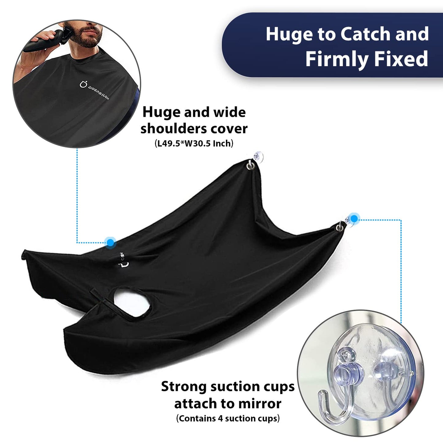 Beard Bib Apron, Beard Bib Hair Catcher for Shaving, Non-Stick Beard Shave Cape with Suction Cups, Grooming Accessories for Men, Gifts for Men Husband Father (Black)