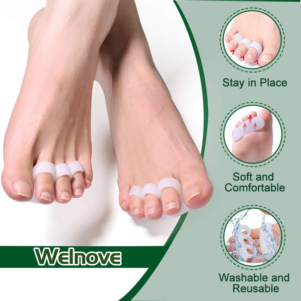 Welnove Hammer Toe Crests Straightener 4 Pcs Gel Toe Support Pads Cushion Relief for Overlapping-Curled-Hammer-Claw Toes, 3 Loop Design, White
