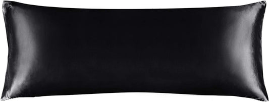 BEDELITE Satin Body Pillow Cover, Super Soft and Cooling Body Pillow Pillowcase for Hair and Skin, Breathable Silky Full Long Pillowcase Cover(20"x54", Black)