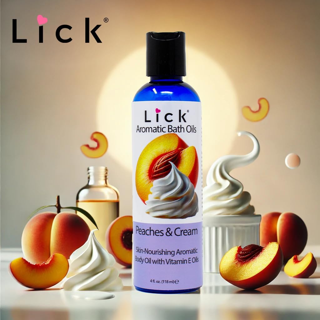 Peaches and Cream Aromatic Bath Oil – Sweet Almond, Vitamin E & Jojoba Oils for Skin Hydration – 12 Soothing Aromas – Made in USA – 4 fl oz