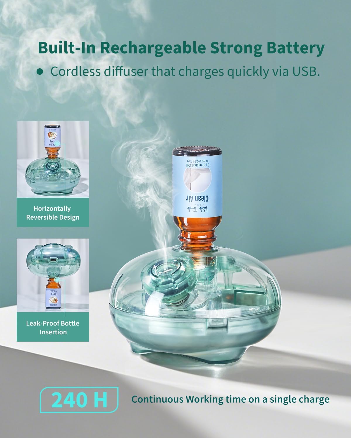 Waterless Essential Oil Diffuser, Upgraded Cordless Rechargeable, Aromatherapy Scent Air Machine, Portable Nebulising Diffuser for Home, Bedroom, Bathroom, Room, Office, Car