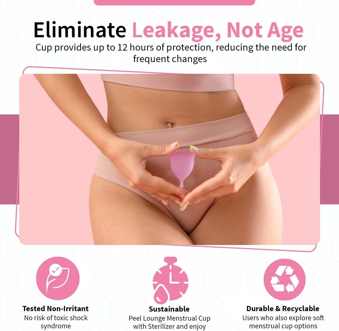 Angel's Peel Lounge Menstrual Cup for Women - 100% Medical-Grade Leak-Free Soft & Flexible Silicone Cup - 12 Hour Leak Protection Eco-Friendly & Reusable Period Cups for Women - Pink - Extra Small