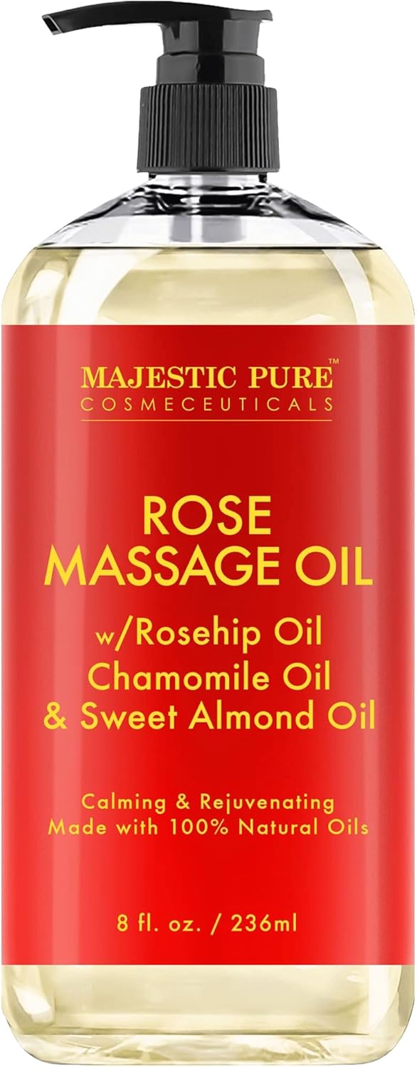 MAJESTIC PURE Rose Massage Oil for Massage Therapy - Refreshing, and Relaxing - Natural Oils - for All Skin Types - Men and Women - 8 fl oz