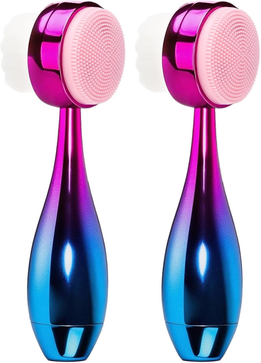 Face Brush 2 in 1, Facial Cleansing Brush Double Sides, Facial Exfoliation Scrub Brush Silicone Manual Face Scrubber Brush for Gentle Deep Pore Cleansing, Skincare (Blue, 2 Pack)