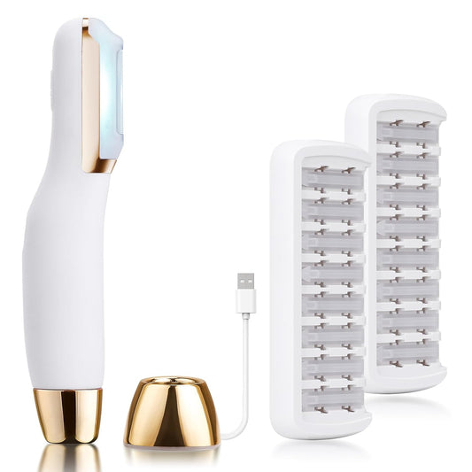 Sonic Dermaplane Razor for Women Face, Dermaplaning Tool for Face, Facial Hair Removal for Women, Sonic Edge Technology, Peach Fuzz with 16 Replaceable Blades(White)