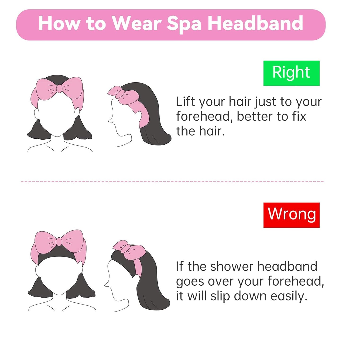 Ondder Spa Headband for Washing Face 8 Pack Pink Skincare Headbands for Women Girls Terry Cloth Cute Bow Head Bands