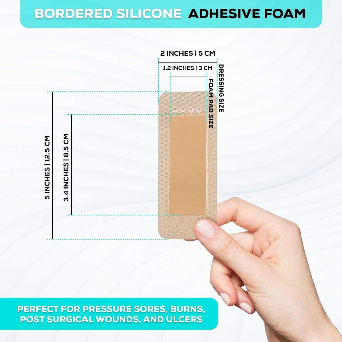MedVanceTM Silicone - Bordered Silicone Adhesive Foam Dressing, 2"x5" (1.2"x3.4" pad) Box of 10 dressings