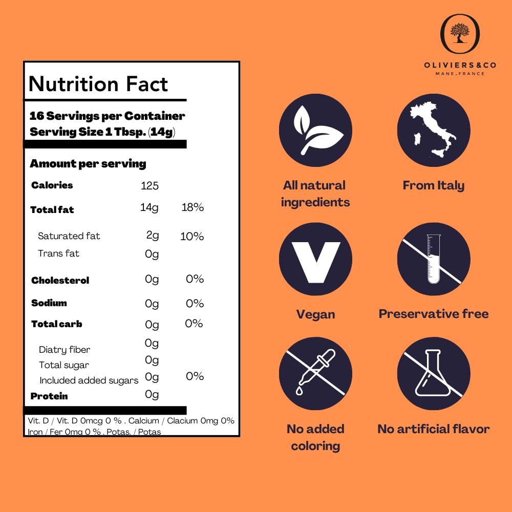 Mandarin Olive Oil by Oliviers&Co. | Italian Extra Virgin Olive Oil for Salads, Desserts & Cooking | Citrus Flavored Gourmet EVOO, Cold Pressed, All-Natural (8.4 Fl Oz)