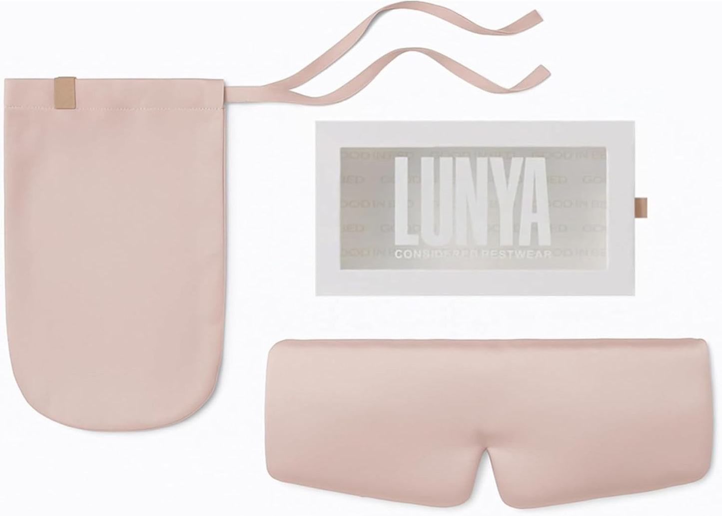 Lunya Washable Silk Sleeping Mask – Thermoregulating Mulberry Silk, Light Blocking and Comfortable Fit – Sleep Mask for Women and Men with Box – Delicate Pink – Small