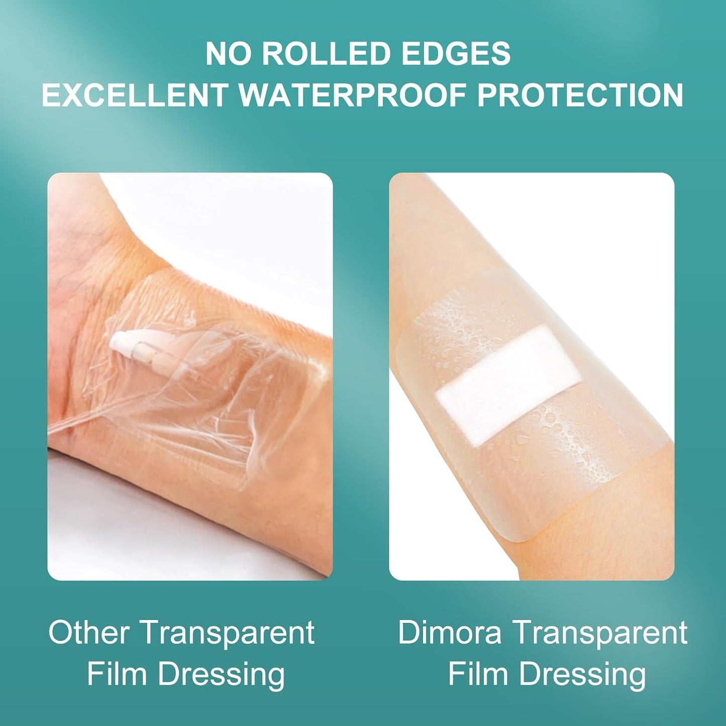 Dimora Transparent Film Dressing with Pad 50 Pack, 2.3"x2.7" Waterproof Adhesive Bandages Post Surgical Wound Cover Barrier Film