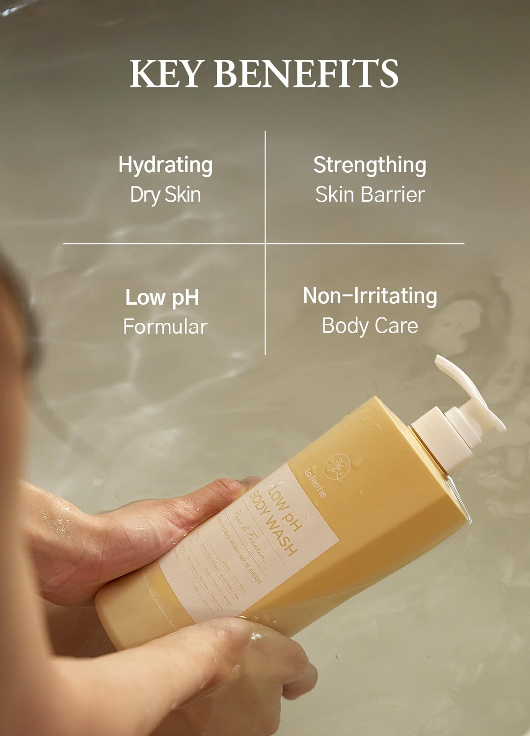 laferme Low pH balanced Gentle Korean Body Wash with Natural & Organic Ingredients, Hypoallergenic for Sensitive Skin, Moisturizing & Hydrating for Dry Skin, For Women & Men, 33 Fl Oz, Lavender Musk