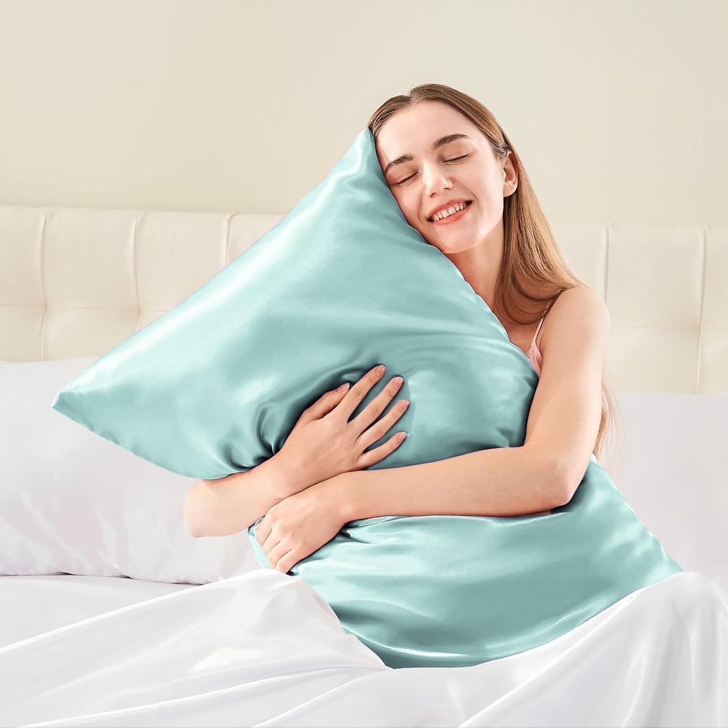 BEDELITE Satin Body Pillow Cover, Super Soft and Cooling Body Pillow Pillowcase for Hair and Skin, Breathable Silky Full Long Pillowcase Cover(20"x54", Blue Grey)