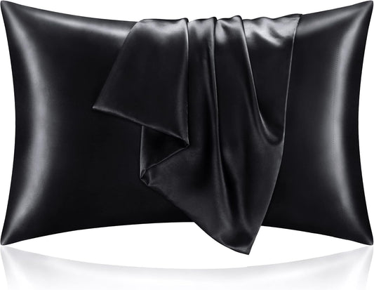 BEDELITE Satin Pillowcase for Hair and Skin, Super Soft and Cooling Similar to Silk Pillow Cases 2 Pack with Envelope Closure, Gift for Women Men(20"x40" King Size, Black)