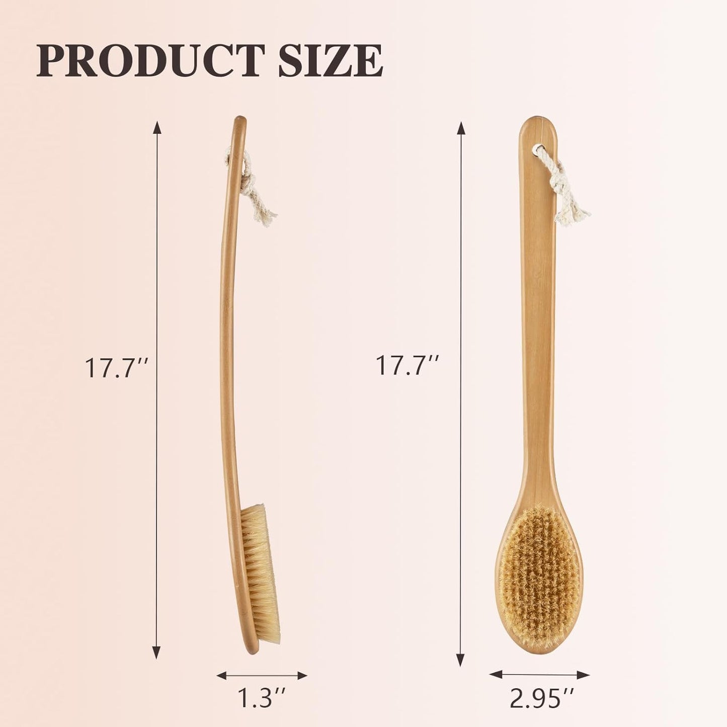 Bamboo Long Handle Back Scrubber Brush,Dry Body Scrubber for Dry Skin, Blood Circulation, Cellulite Treatment,Dry Brush Suitable for All Kinds of Skin with Soft and Stiff Bristles