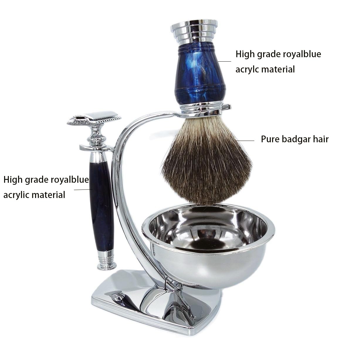 Premium Wet Manual Double Edge Safety Razor Shaving Set with 10 Original Blades, Shave Brush, Stainless Steel Soap Bowl, Barbershop Grooming Shaver Set for Men