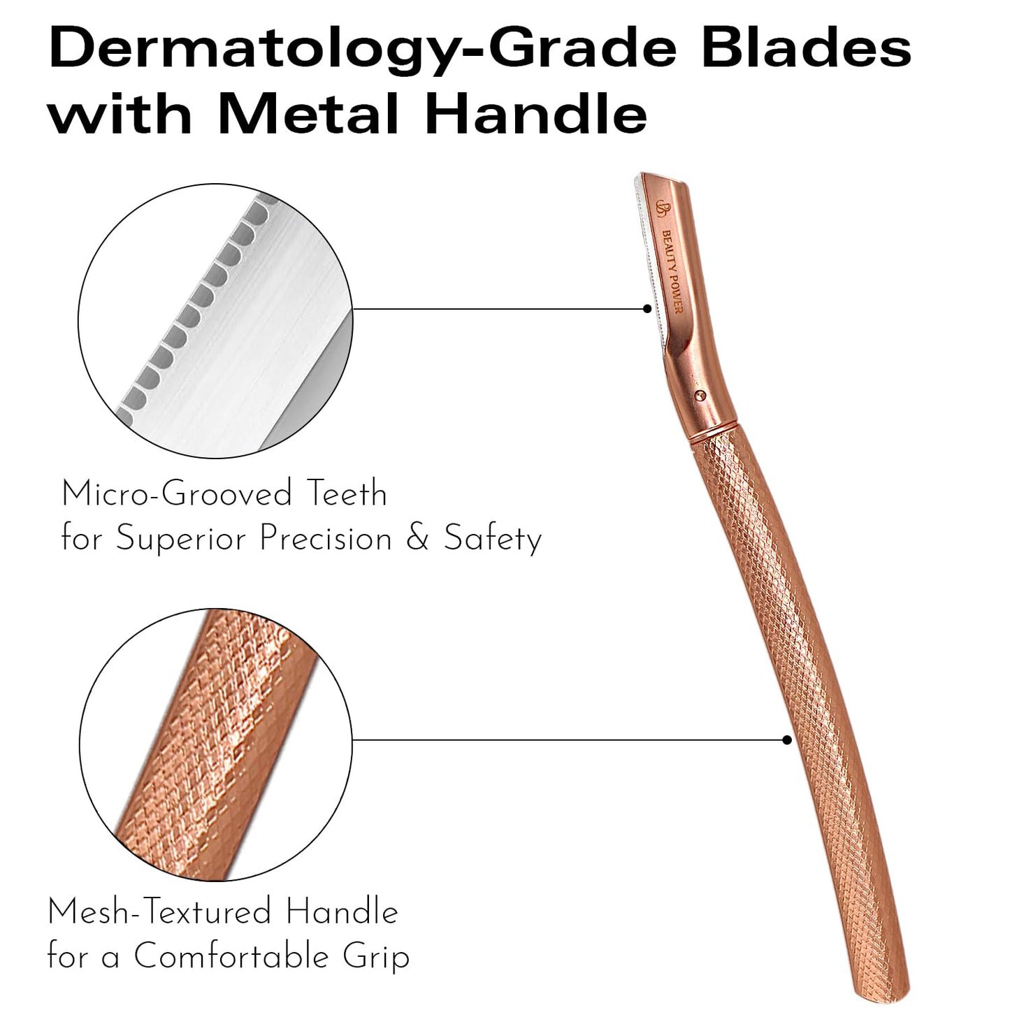 Eyebrow Razor with 6 Blades & Travel Case – Face Razors for Women & Men, Eyebrow Trimmer Shaper with Precision Cover, Facial Shaver & Dermaplaning Tool for Smooth Skin (Rose Gold)