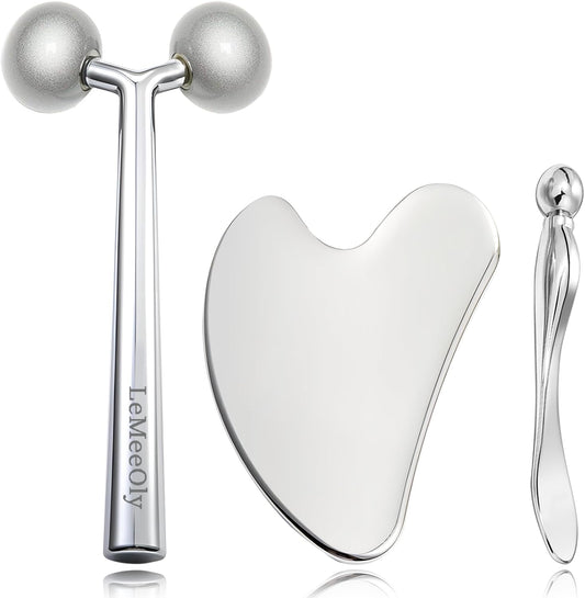 2Pcs Gua Sha Facial Tools Stainless Steel, Detailer GuaSha Set for Face Neck, Natural Skin Care Metal Gua Sha Lymphatic Drainage Face Massage Tool, Gift for Women (Heart Guasha Set)