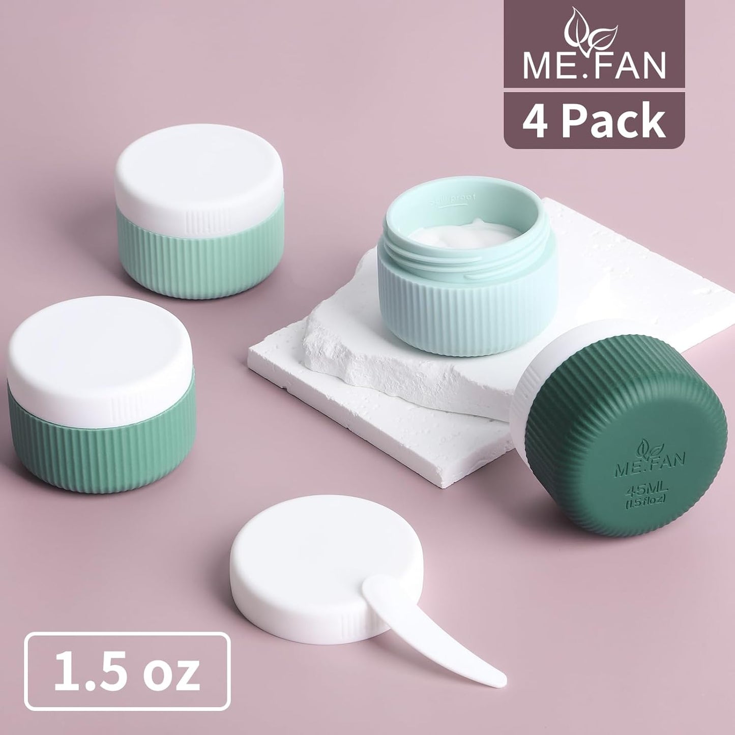 ME.FAN Travel Containers for Toiletries, TSA Approved 1.5 oz Silicone Cream Jars, Leak-proof Journey Containers, Trip Accessories with Lid for Cosmetic Face Hand 4 Pack White Lid - Blue