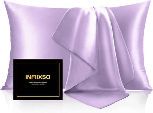 INFIIXSO Mulberry Silk Pillowcase for Hair and Skin, Silk Pillow Cases King Size with Hidden Zipper 20x40 Inches, Extraordinary Smooth and Soft Cooling Pillow Cases for Hot Sleepers(Lavender, 1 Pack)
