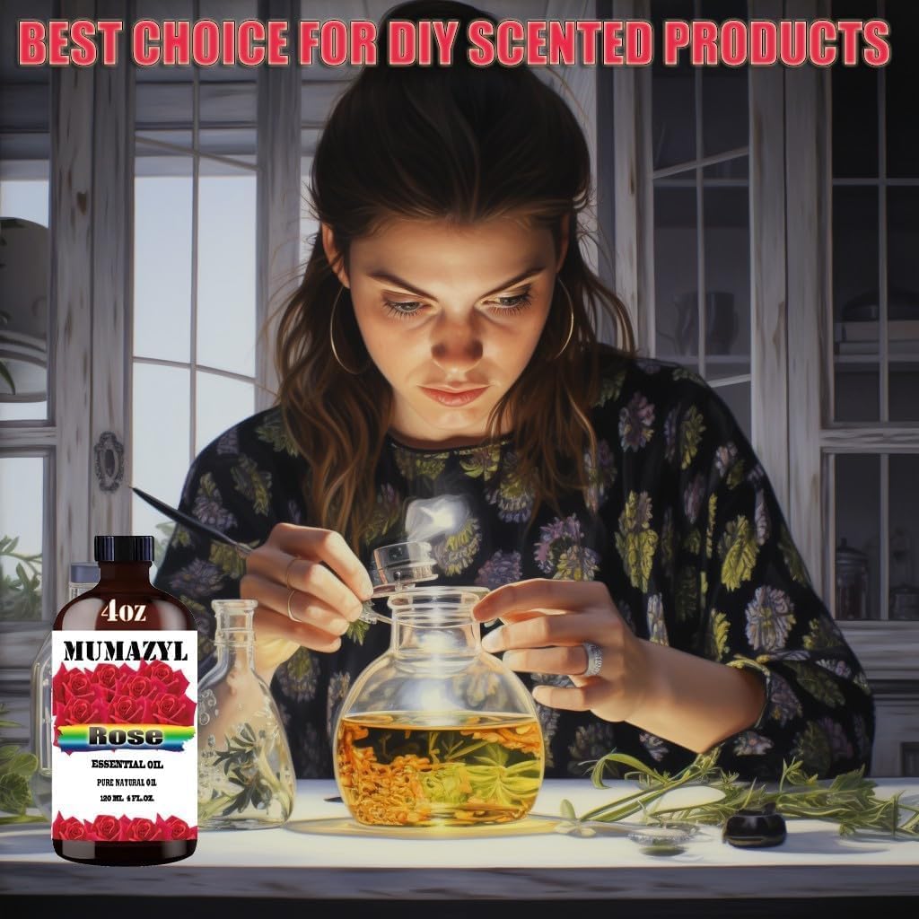 Rose Essential Oil, Rose Oil 4 Fl Oz 120ML for Diffuser Humidifier Yoga Cleaning DIY Candle Soap Making Essential Oils