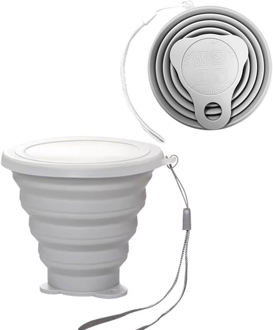 Silicone Collapsible Cup,Collapsible Cups for Camping,Folding Cup with Lids,Collapsible Coffee Cup,Reusable Drinking Mugs Cup(Grey)