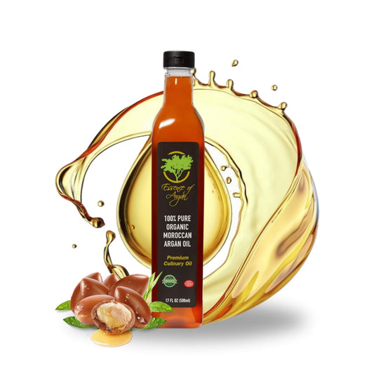 Essence of Argan Organic Edible Moroccan Argan Oil for Cooking 17 Ounces - USDA Approved, Eco-Certified Organic Argan Oil with Rich Nutrients - Premium Culinary Oil & Keto Dressing with Toasted Nutty Flavor