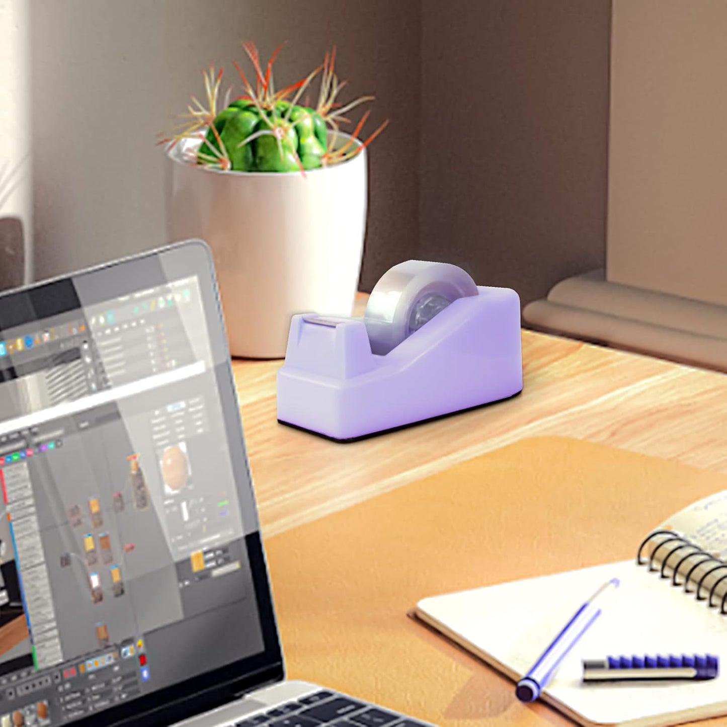 2Pcs Desktop Tape Dispenser Adhesive Roll Holder with Weighted Nonskid Base, Purple (Tape not Included)