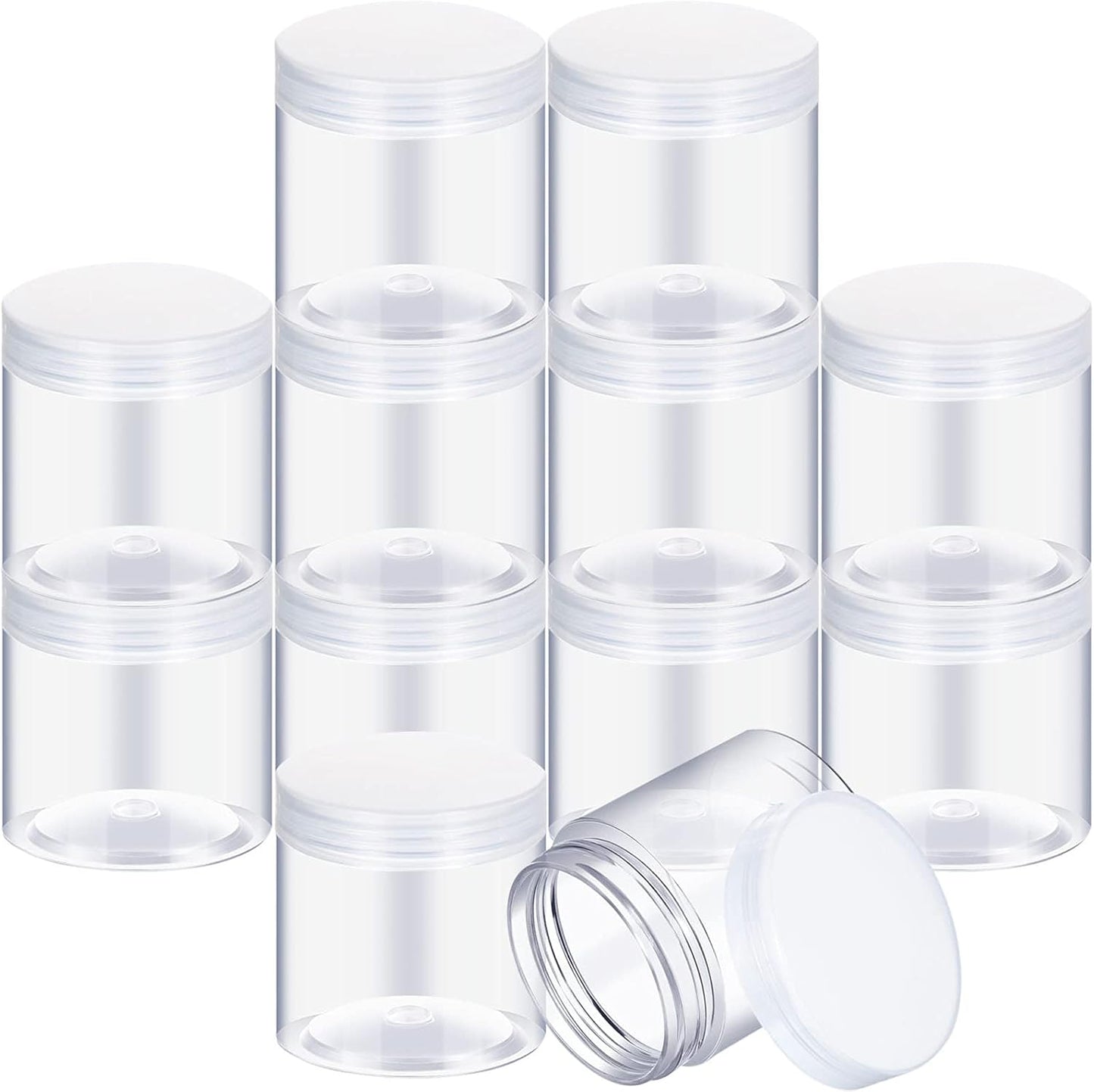 SATINIOR 12 Pack Plastic Container Jars with Lids Round Clear Travel Cosmetic Container Jars for Toiletries, Lotion, Cream, Ointments, Makeup, Rhinestone, Samples, Kitchen Storage (7 Ounce, Clear)
