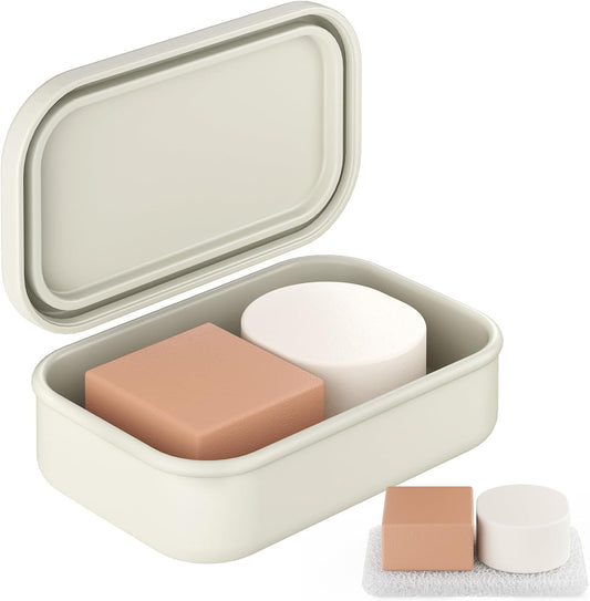 Quatish Solid Shampoo Bar Holder, Large Leakproof Travel Soap Case, Silicone Soap Box with Draining Layer, Enhanced Soap Container, Suitable for Camping, Gym, Bathroom, Outdoor Essentials, Off White