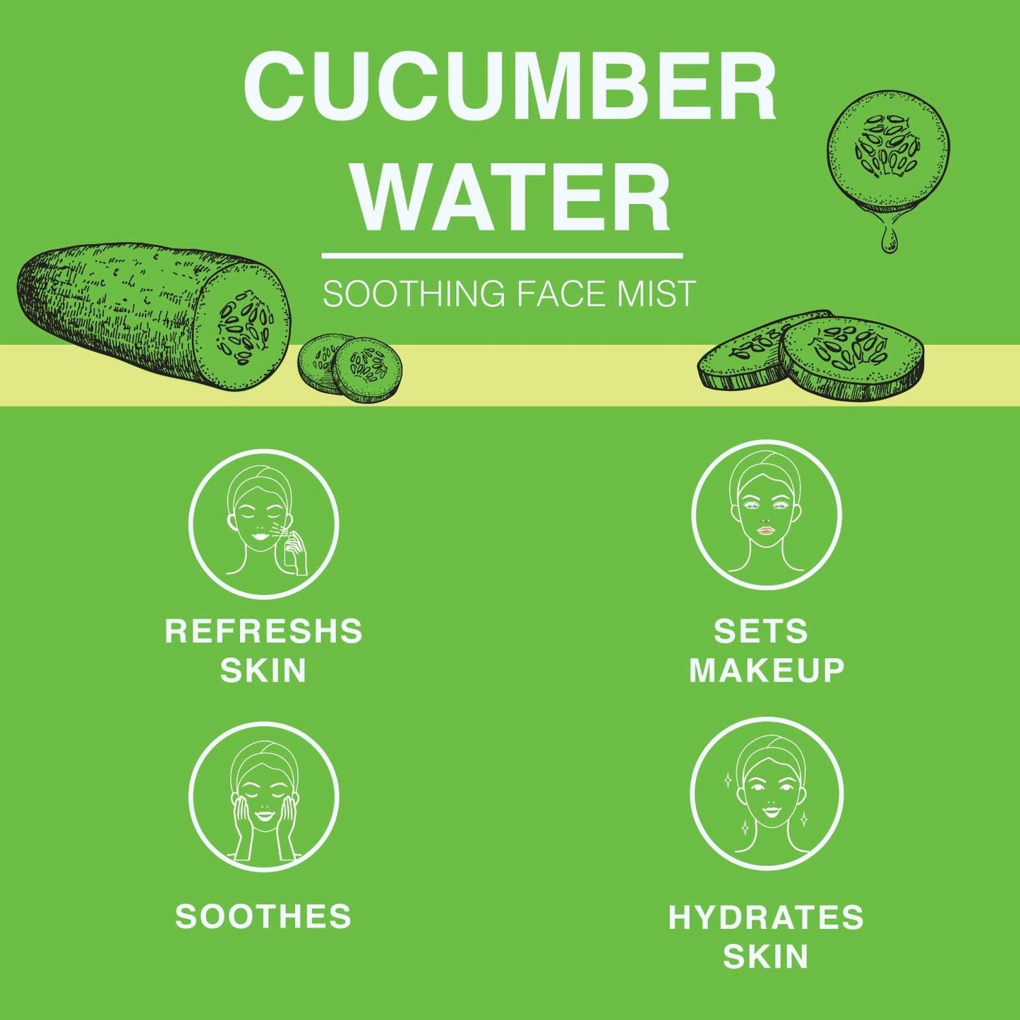 | Face & Body Mist Spray - Soothing Cucumber Water With Moisturizing Hyaluronic Acid | Instant Soothing, Cooling, Conditioning | 8 FL OZ