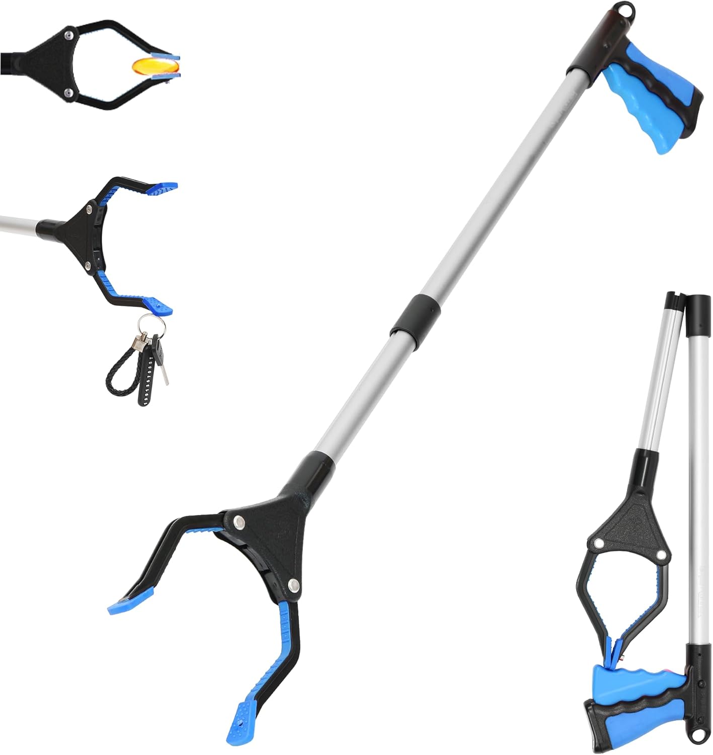 32 inch GrabRunner Foldable Reacher Grabber Tool with Strong Magnetic Tip(Blue)