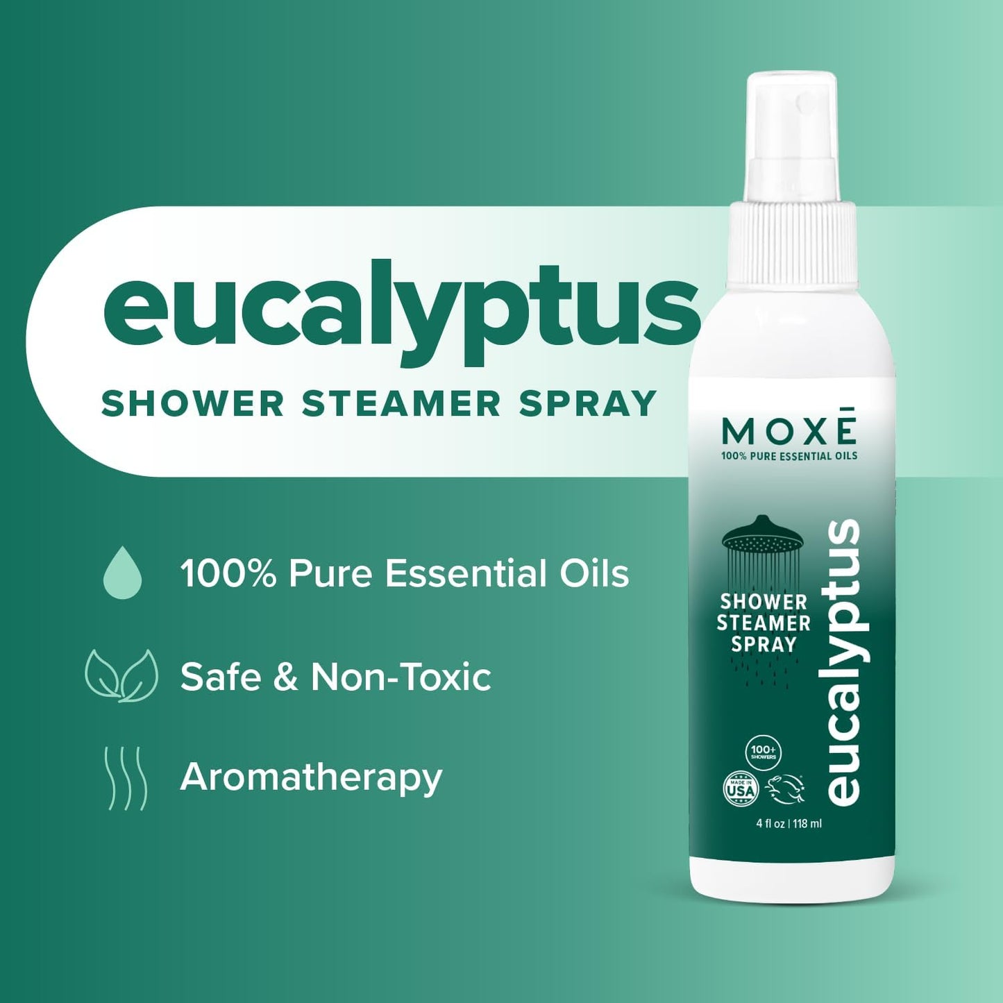 MOXE Eucalyptus Oil Shower Mist, Spa Steam Spray, Certified Natural 100% Essential Oils, Made in USA, Aromatherapy, Sinus Congestion Relief, Tension Relief (8oz)
