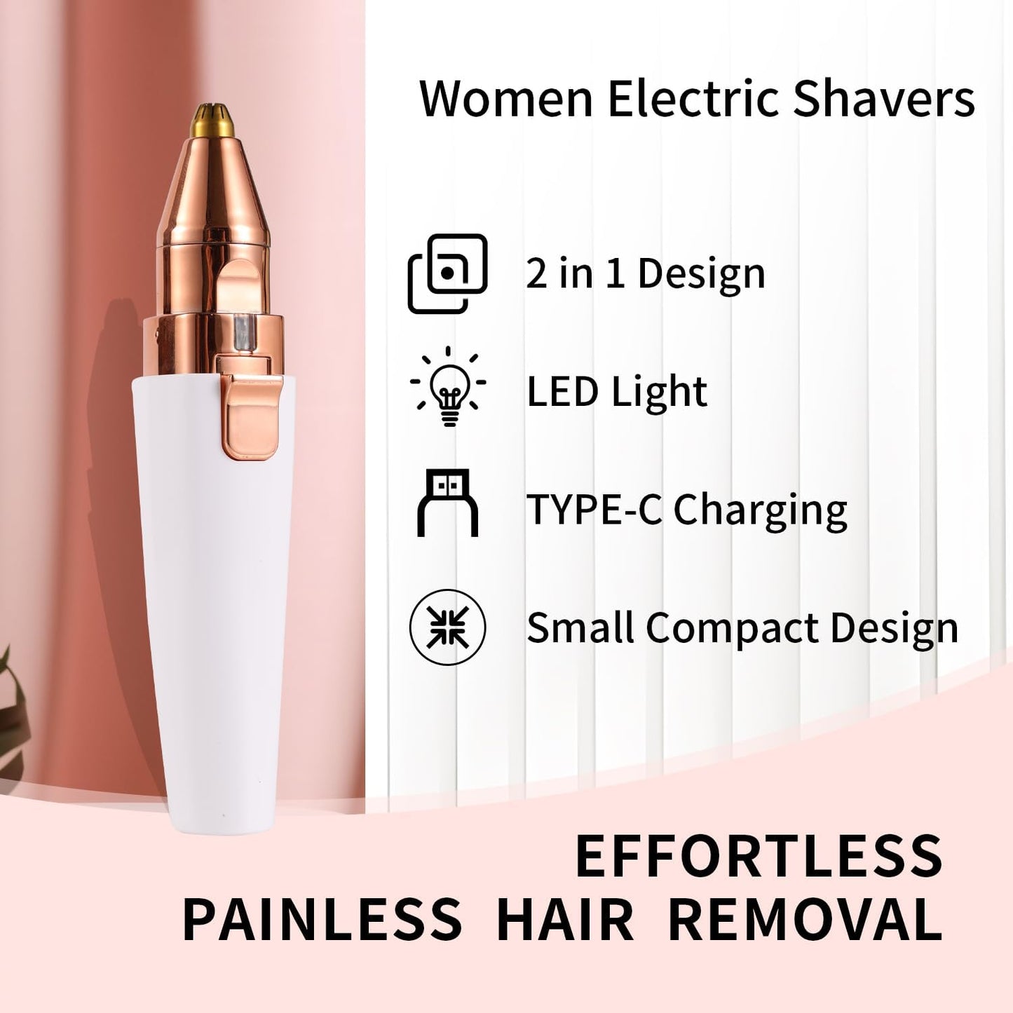Facial Hair Removal for Women,2 in 1 Electric Hair Removal Device for Chin Upper Lip Peach Fuzz & Rechargeable Eyebrow Trimmer with LED Light for Precise Shaping