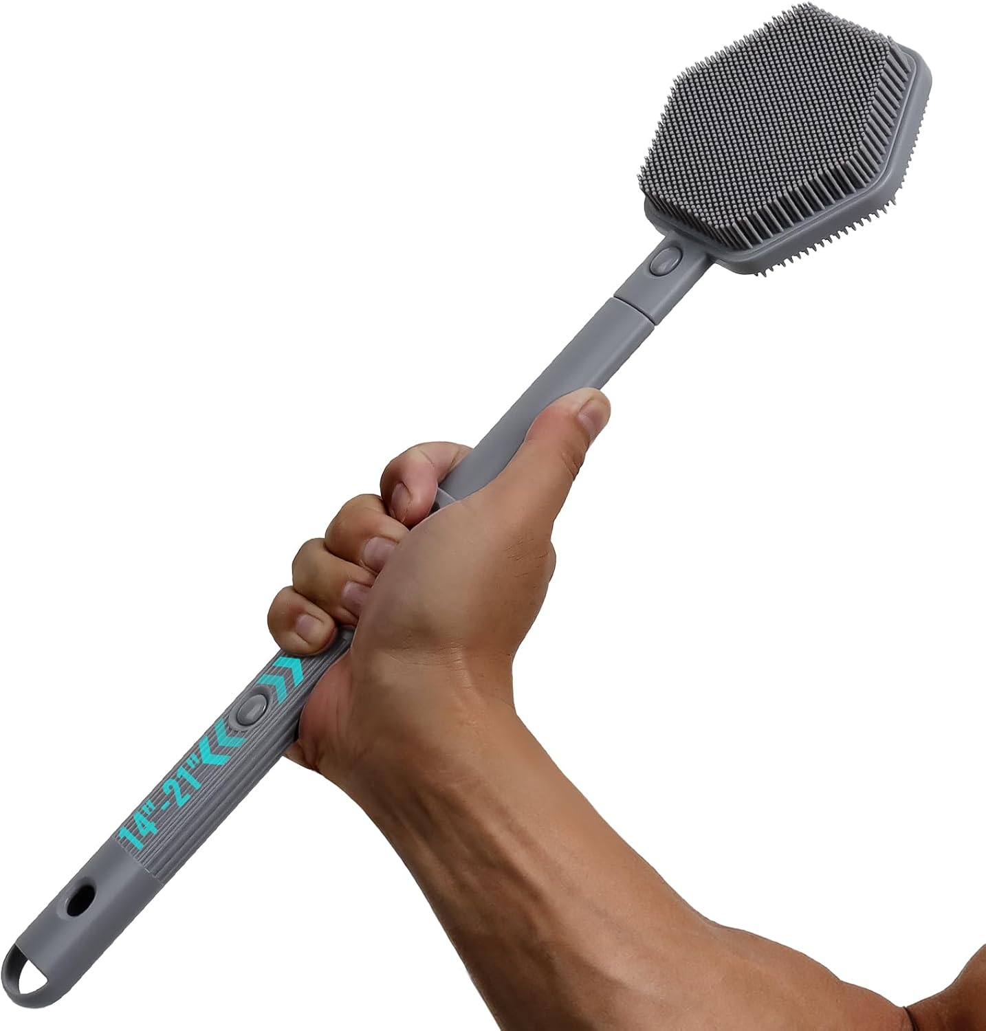 Silicone Back Scrubber for Shower – 21in Extendable Shower Brush with Long Handle – Dual-Sided Back Brush with Non-Slip Grip, Gentle Cleansing & Exfoliation for Men, Women, Elderly (Gray)