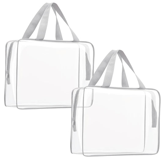 2Pcs Crystal Clear PVC Travel Toiletry Bag Kit for Women Men, Waterproof Vinyl Packing Organizer Storage Bags with Zipper Handle Straps, Cosmetic Pouch Carry on Airport Airline Compliant Bag Handbag