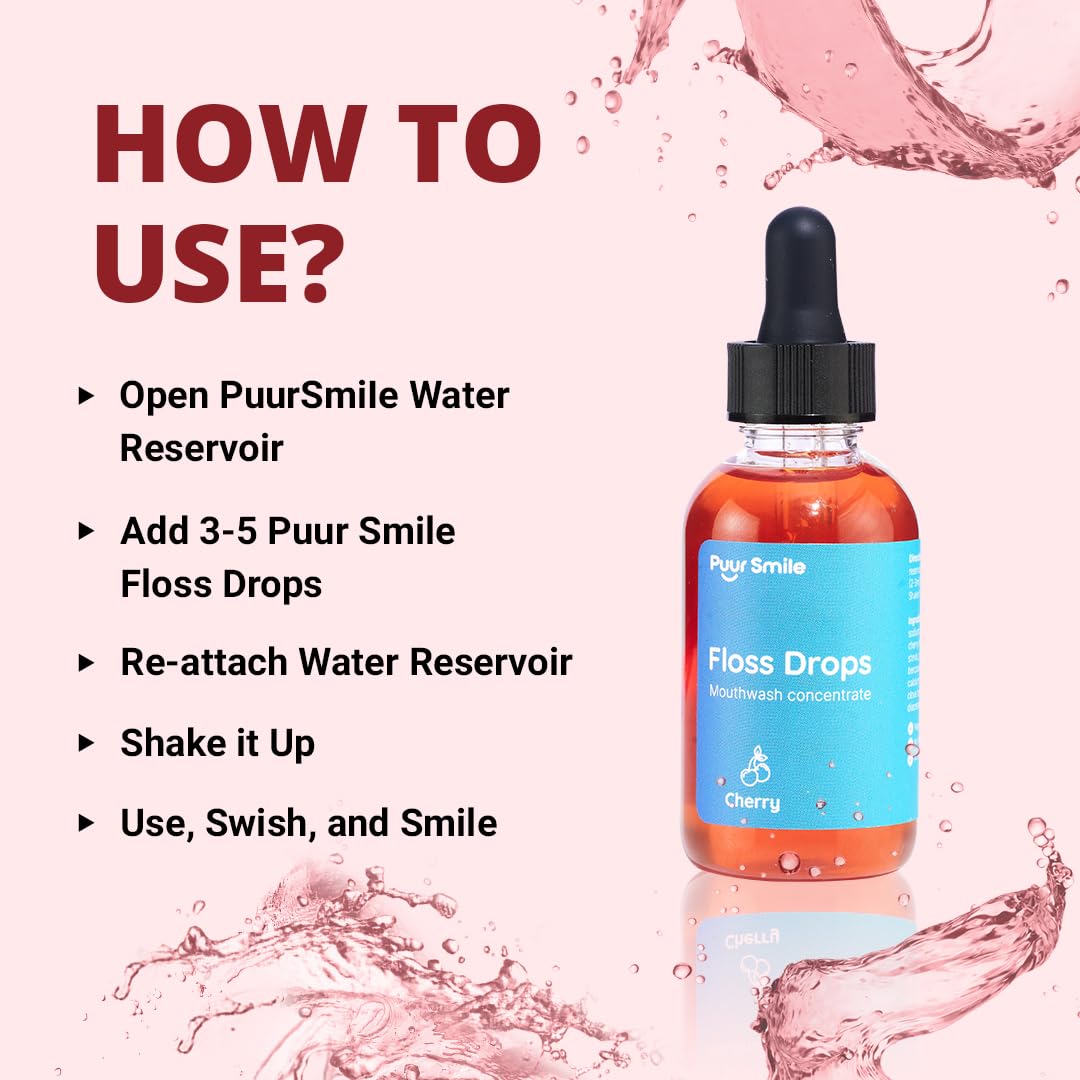 Concentrated Floss Drop Serum – 2oz Concentrated Mouth Wash to Use in Water Flosser | Natural Essentials Promotes Good Breath | Organic Drop Provides Good Oral Health (Cherry Flavor)