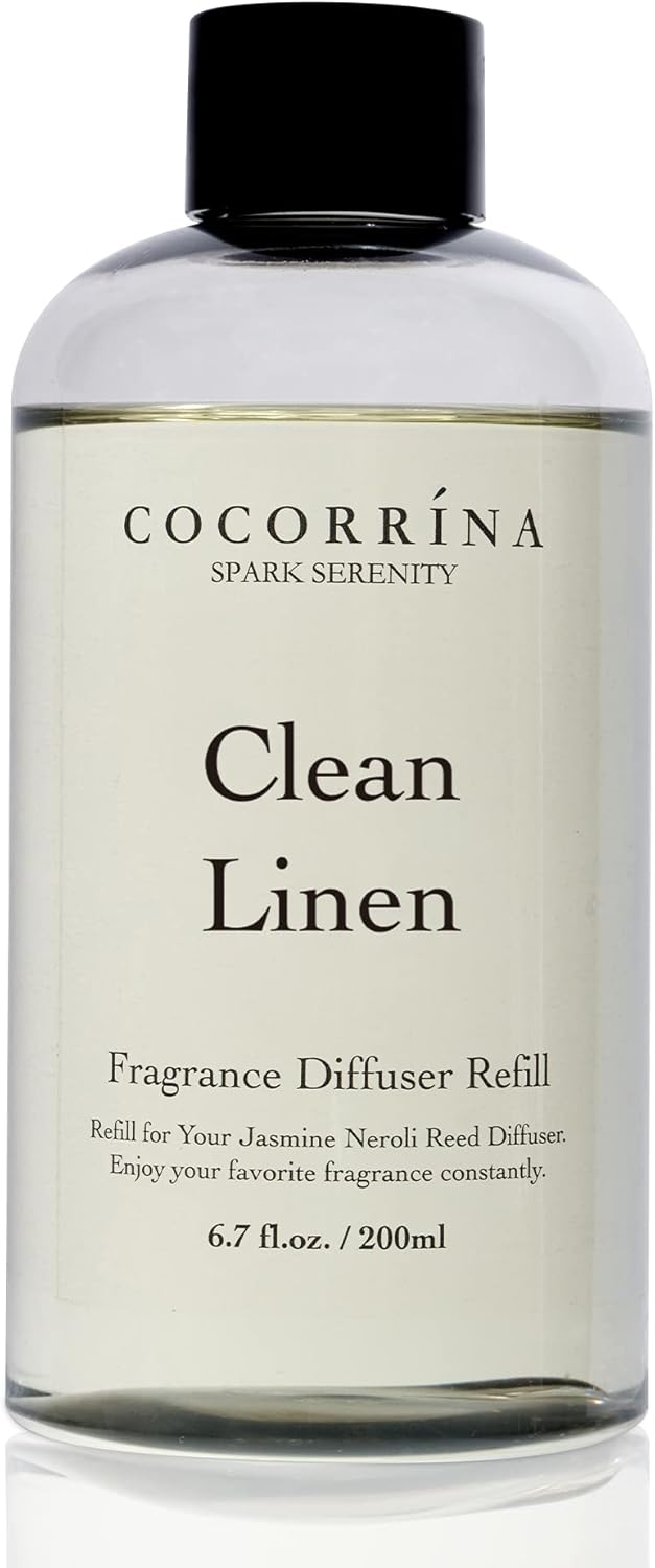Cocorrína Clean Linen Scented Reed Diffuser Oil with 8 Sticks Fragrance for Bedroom, Bathroom, Oil Diffuser, Home Décor, 6.7 fl oz. (200 ml)