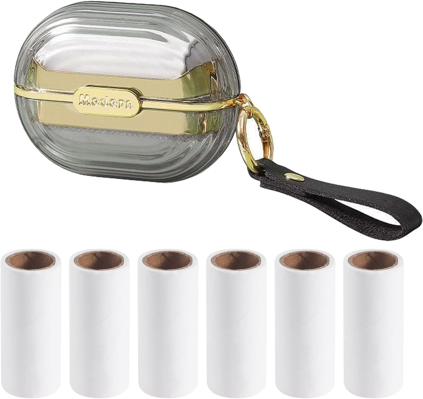 Handy Double-Sided Travel Lint Roller with Hand Strap, 7-Fill Luxury Clothing Bag Dust Fluff Adhesive Reusable Mini Extra Adhesive Dog Cat Pet Adhesive, Small Pocket Reusable Lint (Gray)