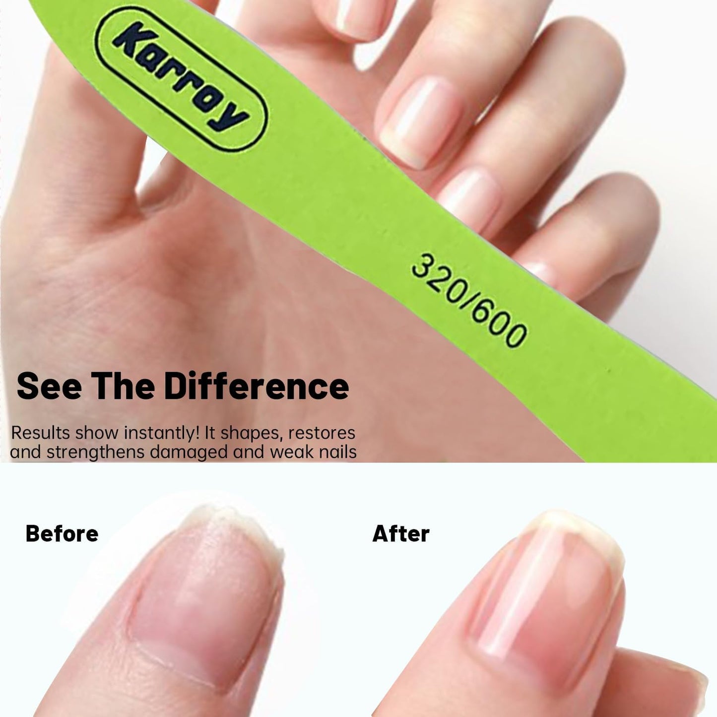 Nail Files and Buffers for Natural Nails Smooth and Polish Gel Surface 400/600/4000 Grit (20pcs Files 320/600)