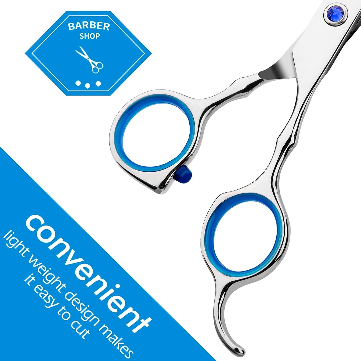 Regular Hair Cutting Shears Professional Barber Scissors Home Blue Detachable Finger Ring for Men Women Kid
