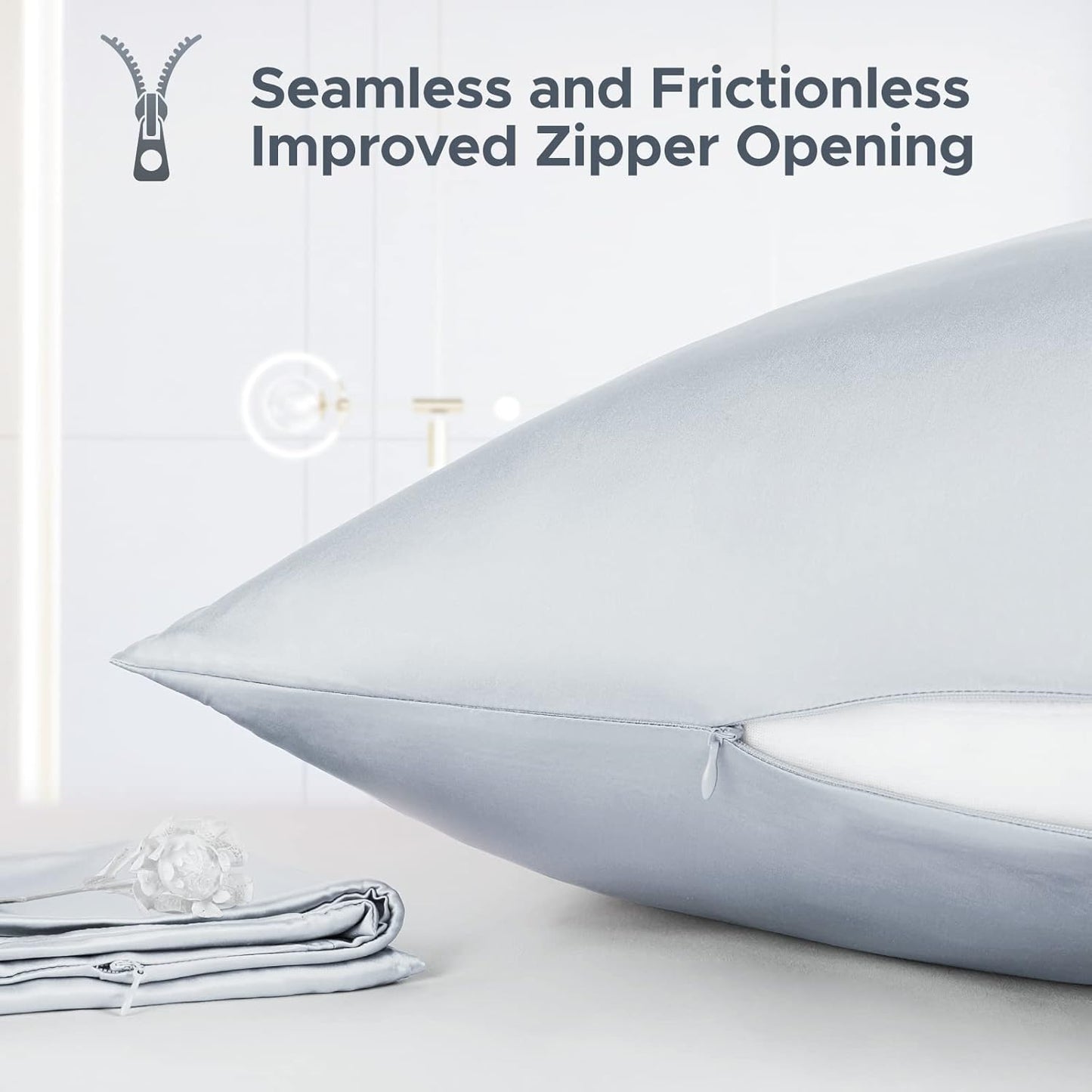 100% Pure Mulberry Silk Pillowcase for Hair and Skin - Allergen Resistant Dual Sides,600 Thread Count Silk Bed Pillow Cases with Hidden Zipper,1pc,King Size,Gray